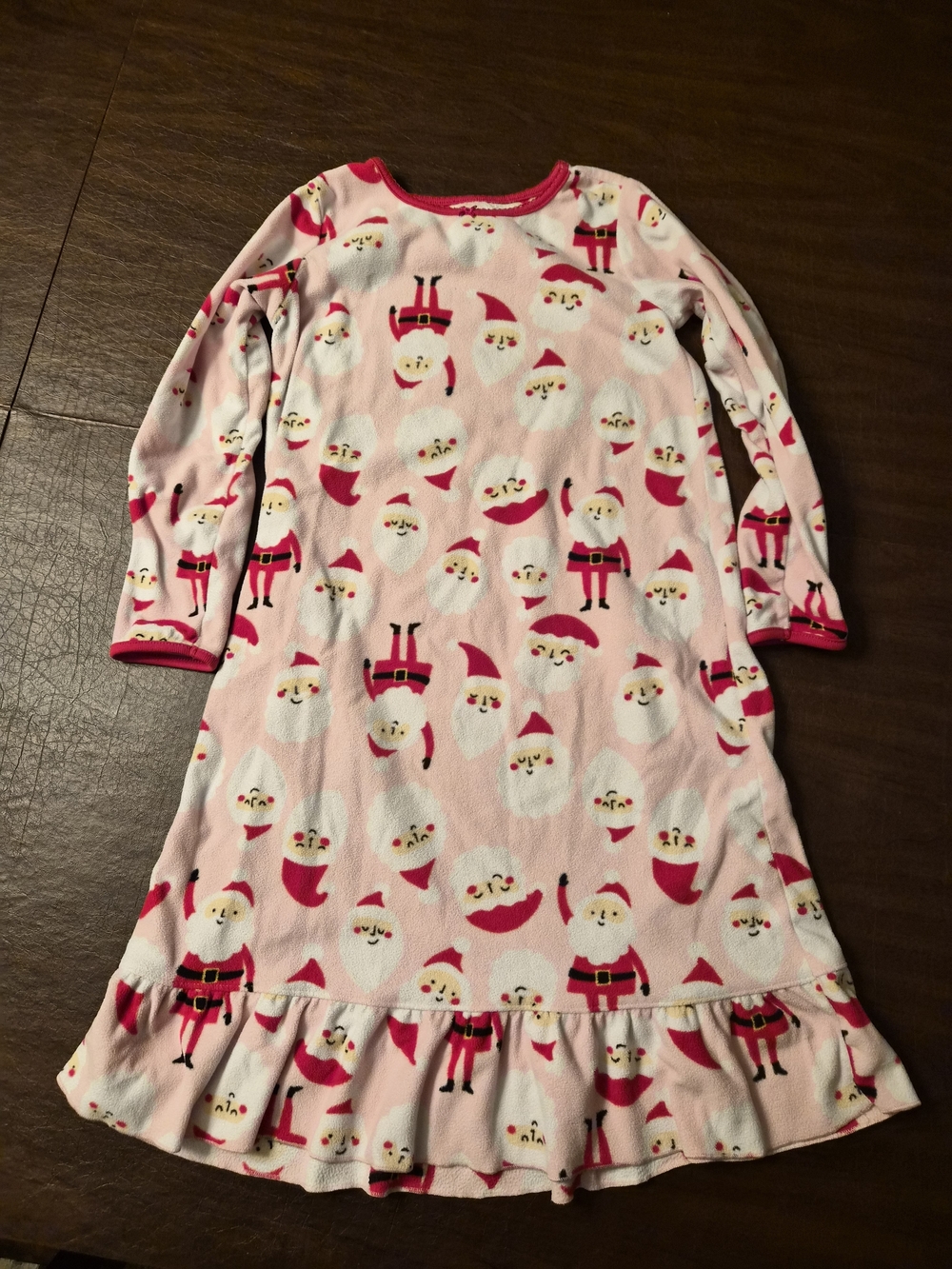 Carter's Pink Santa Print Ruffle-Hem Nightgown sz 6-7